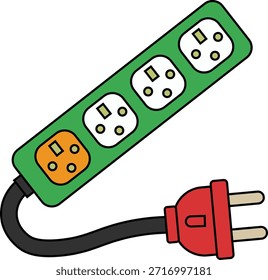 Faixa de energia verde com plugue vermelho e fio preto sobre fundo branco eletricidade tomada elétrica
