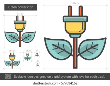 Icono de línea vectorial de potencia verde aislado en fondo blanco. Icono de línea de energía verde para infografía, sitio web o aplicación. Icono escalable diseñado en un sistema de cuadrícula.