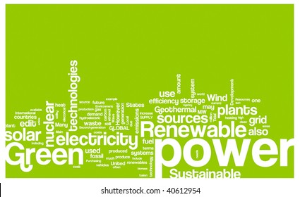 Ilustración de nube de palabras de poder verde. Colección de etiquetas gráficas.