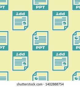 Green PPT file document icon. Download ppt button icon isolated seamless pattern on yellow background. PPT file presentation. Vector Illustration