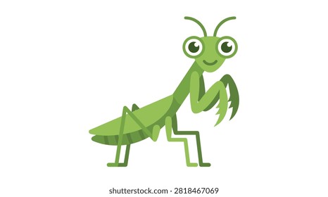 Green Praying Mantis Standing Upright Vector Insect Illustration