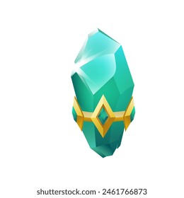 Green precious crystal with gold ring and jewellery of rhombus shape vector illustration