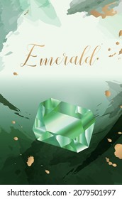 Green Precious Gemstone, Emerald Stone at natural deep green abstract watercolor art. Marbled oainiting Emerald Tender background.