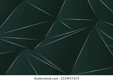 Fondo de prima verde. Lujosa textura poligonal oscura. Líneas triangulares de gradiente plateado diseñadas en un estilo abstracto