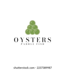 green premium oysters paddle fish egg caviar logo design vector illustration with modern, cartoon, and elegant styles isolated on white background. 