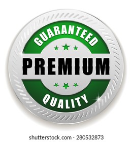 Green premium quality badge with silver border on white background