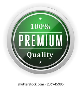 Green Premium Quality Badge With Silver Border On White Background