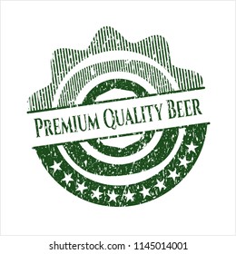 Green Premium Quality Beer rubber stamp with grunge texture