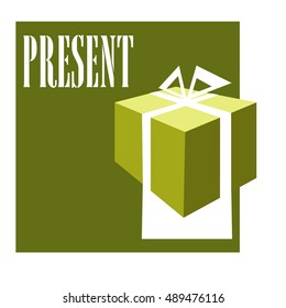 Green present box, gift symbol