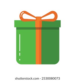Green present for holiday with orange bow. Gift box for Christmas or saint Patrick's day. Flat style illustration
