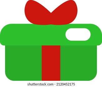 Green present with red bow, illustration, vector on a white background.