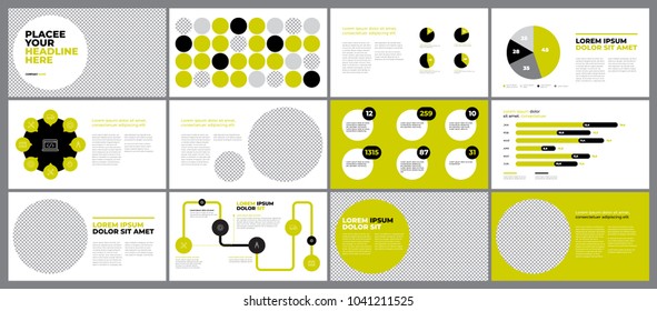 Green presentation Template design. Business data graphs. Vector financial and marketing charts.