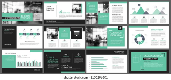 Green presentation templates for slide infographics elements background. Use for business annual report, flyer design, corporate marketing, leaflet, advertising, brochure, modern style.