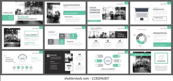 Modelos de apresentação verde para elementos infográficos de slides fundo. Use para relatório anual de negócios, design de flyer, marketing corporativo, folheto, publicidade, folheto, estilo moderno.