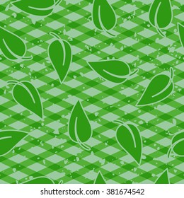 Green pretty tablecloth with leafs. Seamless pattern