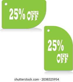Green price tag 25% off round corner vector