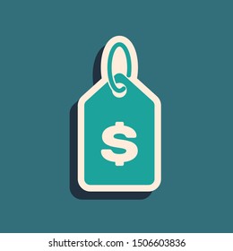 Green Price tag with dollar icon isolated on blue background. Badge for price.  Vector Illustration