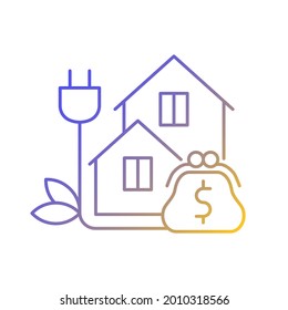 Green pricing program gradient linear vector icon. Utility service cost for residential buildings. Price for energy. Thin line color symbols. Modern style pictogram. Vector isolated outline drawing