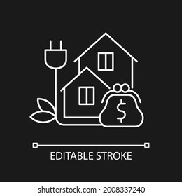 Green pricing program white linear icon for dark theme. Paying for electrical power. Thin line customizable illustration. Isolated vector contour symbol for night mode. Editable stroke