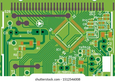 Green printed circuit board (PCB) from tv remote control  with no components fit (Macro)