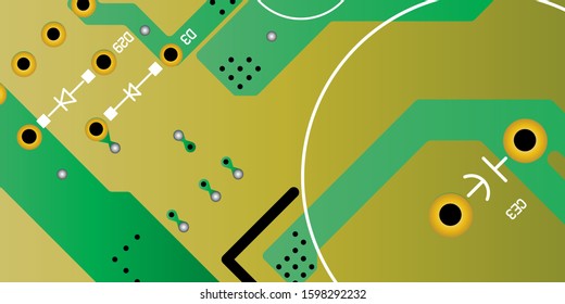 Green printed circuit board (PCB) with no components fit (Macro)