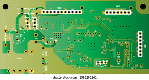 Green printed circuit board (PCB) with no components fit (Macro)