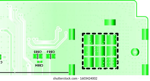 Green printed circuit board (PCB) with no components fit (Macro)