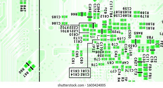 Green printed circuit board (PCB) with no components fit (Macro)