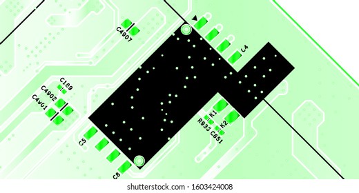 Green printed circuit board (PCB) with no components fit (Macro)