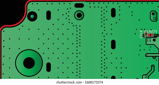 Green printed circuit board (PCB) with no components fit (Macro)