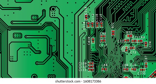 Green printed circuit board (PCB) with no components fit (Macro)