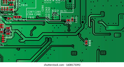 Green printed circuit board (PCB) with no components fit (Macro)