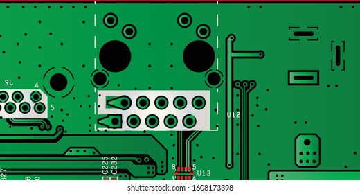 Green printed circuit board (PCB) with no components fit (Macro)