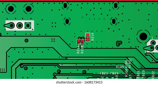 Green printed circuit board (PCB) with no components fit (Macro)