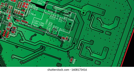 Green printed circuit board (PCB) with no components fit (Macro)