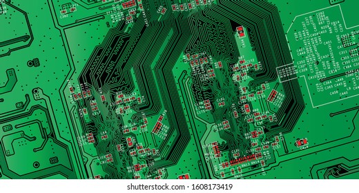 Green printed circuit board (PCB) with no components fit (Macro)