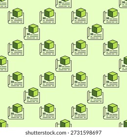 Green Printed Cube on Paper vector 3D Printing concept colored seamless pattern