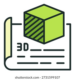 Green Printed Cube on Paper vector 3D Printing concept colored icon or design element