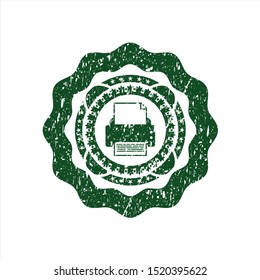 Green printer icon inside distress rubber grunge seal