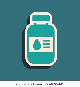 Green Printer ink bottle icon isolated on green background. Long shadow style. Vector