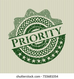 Green Priority distress rubber stamp with grunge texture