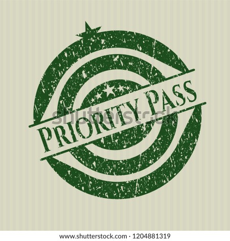 Green Priority Pass distressed rubber stamp