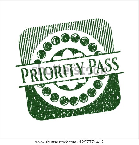 Green Priority Pass rubber grunge stamp