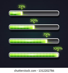 Green progress bar, loading, template for app interface, indicator, vector illustration