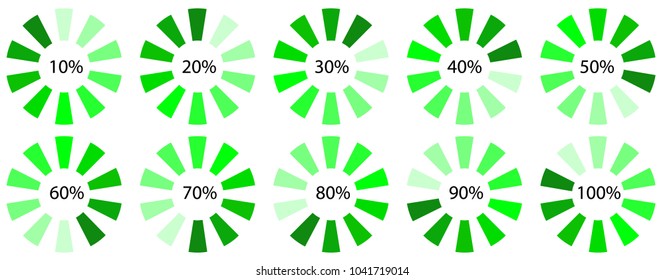 green progress upload, download symbol, web design spinner icon template, vector set