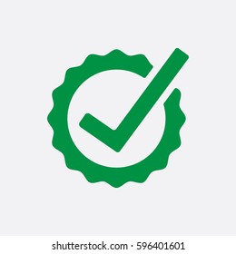 Green proof icon. Check concept vector.  button symbol. mark in round sign. illustration.