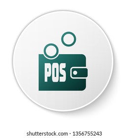 Green Proof of stake icon isolated on white background. Cryptocurrency economy and finance collection. White circle button. Vector Illustration