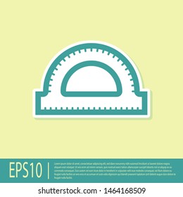 Green Protractor grid for measuring degrees icon isolated on yellow background. Tilt angle meter. Measuring tool. Geometric symbol.  Vector Illustration