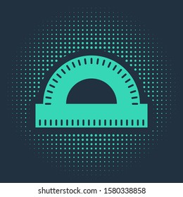 Green Protractor grid for measuring degrees icon isolated on blue background. Tilt angle meter. Measuring tool. Geometric symbol. Abstract circle random dots. Vector Illustration