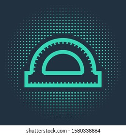 Green Protractor grid for measuring degrees icon isolated on blue background. Tilt angle meter. Measuring tool. Geometric symbol. Abstract circle random dots. Vector Illustration